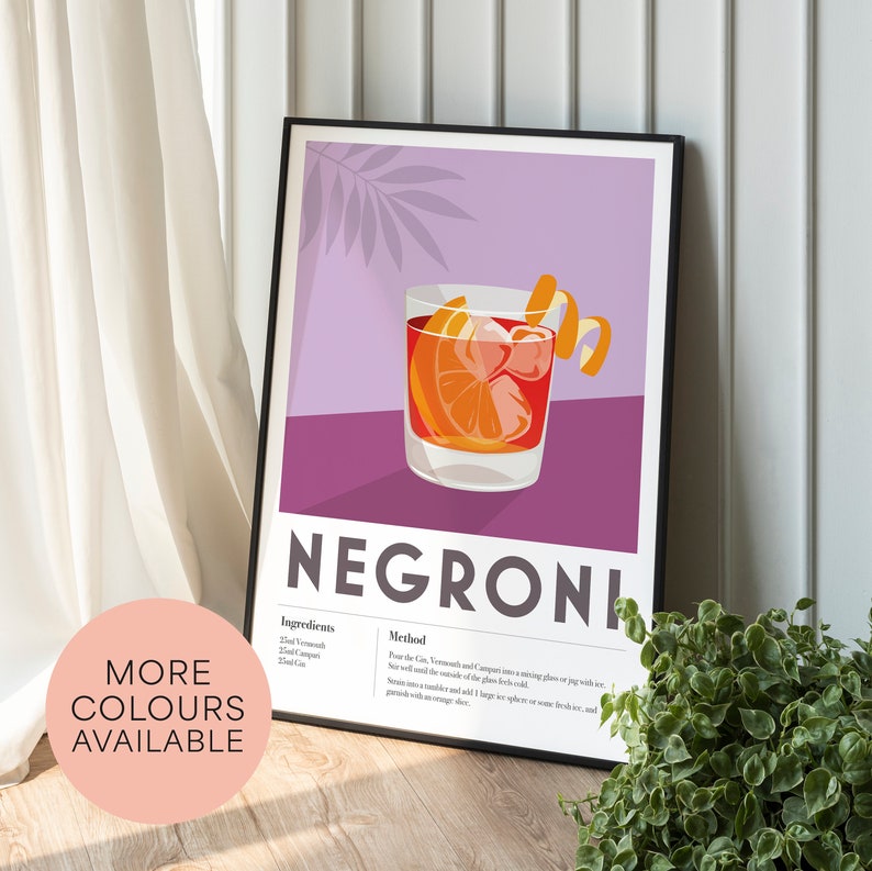 NEGRONI Cocktail Print, Home Bar, Kitchen, Cocktail Recipe, Home Decor Bar Wall Art, Poster Print Cool edgy graphic minimalist retro vintage image 3