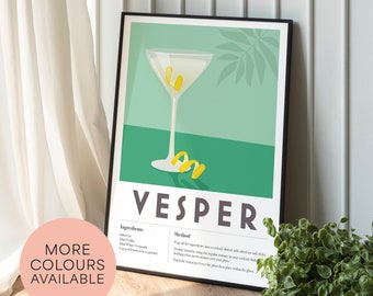 Vesper Martini Recipe Print: Retro Minimalist Bar Wall Art