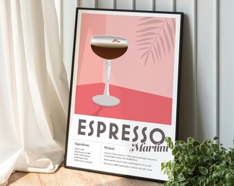Espresso Martini Recipe Print, Minimalist Bar Cart Wall Art