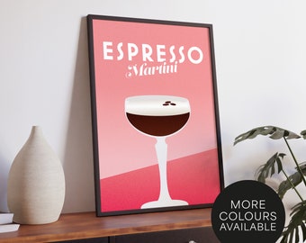 Espresso Martini Cocktail Print, Home Bar, Kitchen Home Decor Bar Wall Art Poster Mid Century Contemporary graphic Maximalist retro vintage