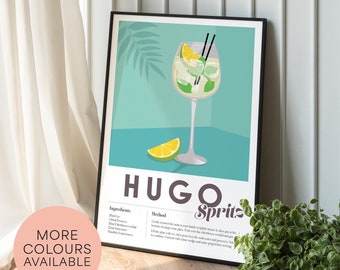 Hugo Spritz Cocktail Recipe Print, Minimalist Bar Wall Art