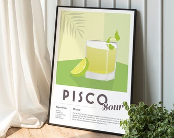 Pisco Sour Cocktail Recipe Print: Retro Bar Wall Art
