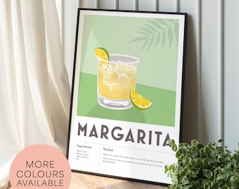 MARGARITA Cocktail Print Home Bar Kitchen Tequila Recipe Decor Bar Party Wall Art Poster Print Cool edgy graphic minimalist retro vintage
