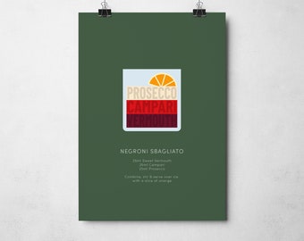 Negroni Sbagliato Cocktail Print, Home Bar, Kitchen, Cocktail Recipe, Home Decor, Bar Wall Art - UNFRAMED Poster Print VARIOUS COLOURS