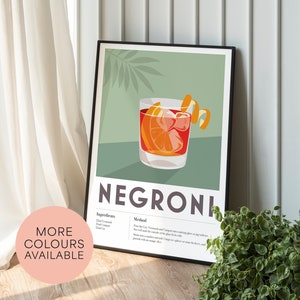 NEGRONI Cocktail Print, Hausbar, Küche, Cocktailrezept, Home Decor Bar Wandkunst, Posterdruck Coole kantige grafische minimalistische Retro Vintage