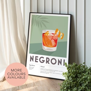 NEGRONI Cocktail Print, Home Bar, Kitchen, Cocktail Recipe, Home Decor Bar Wall Art, Poster Print Cool edgy graphic minimalist retro vintage