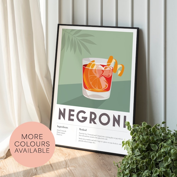 NEGRONI Cocktail Print, Home Bar, Kitchen, Cocktail Recipe, Home Decor Bar Wall Art, Poster Print Cool edgy graphic minimalist retro vintage