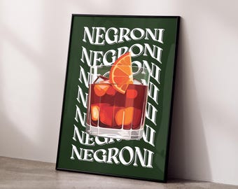 Negroni Cocktail Print: Retro Mid-Century Modern Bar Art