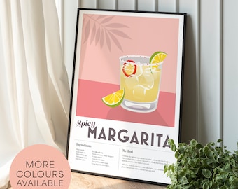 Spicy Margarita Recipe Print: Retro Home Bar Wall Art