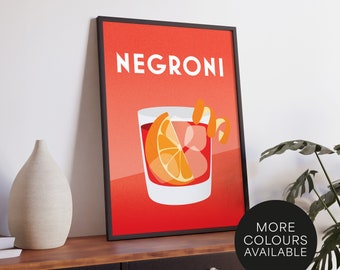 Stampa del cocktail Negroni: arte murale minimalista retrò per bar