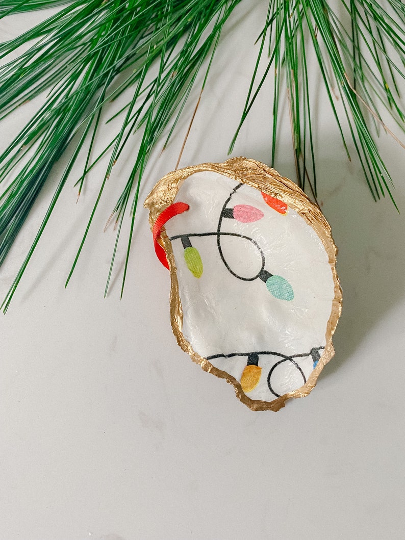 CHRISTMAS LIGHTS Decoupage Oyster Shell Ornaments Christmas Etsy