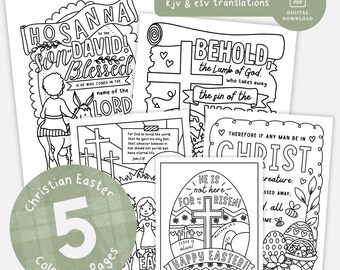 Printable 5 Page Christian Easter Colouring Bundle, Holy Week Colouring Pages, Religious Easter Colouring Pages for kids, KJV & ESV versions