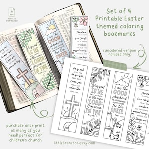 Juego de 4 marcadores de la Biblia cristiana de Pascua KJV para imprimir y colorear, actividad de la iglesia infantil de Pascua "Él ha resucitado", páginas de actividades de Pascua ESV