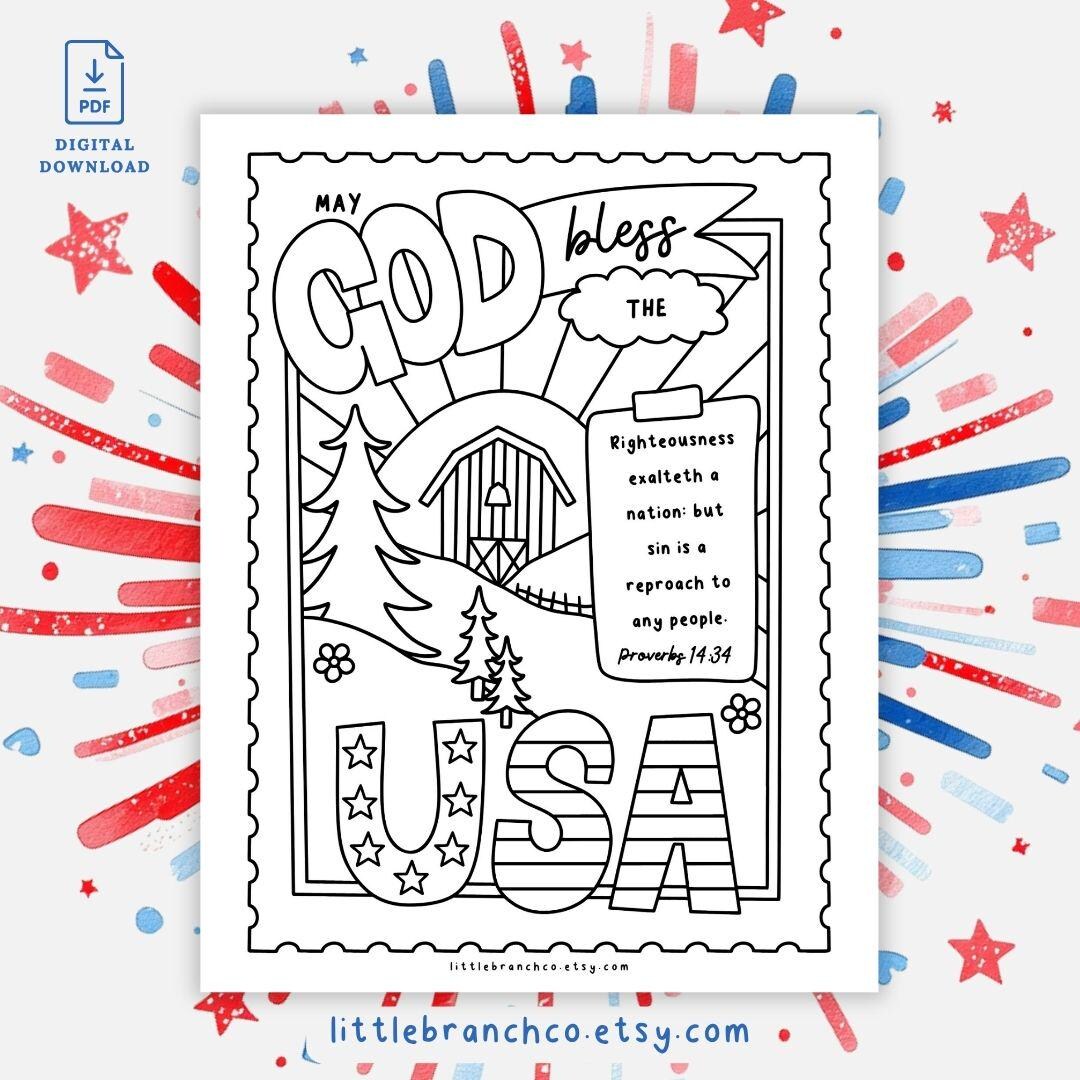 Printable Christian God Bless the USA Coloring Page, Religious 4th of ...