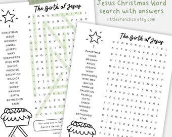 Printable Birth of Jesus Christmas Nativity word search, Religious Christmas Activity, Luke 2:11 Nativity Christmas Sunday School lesson