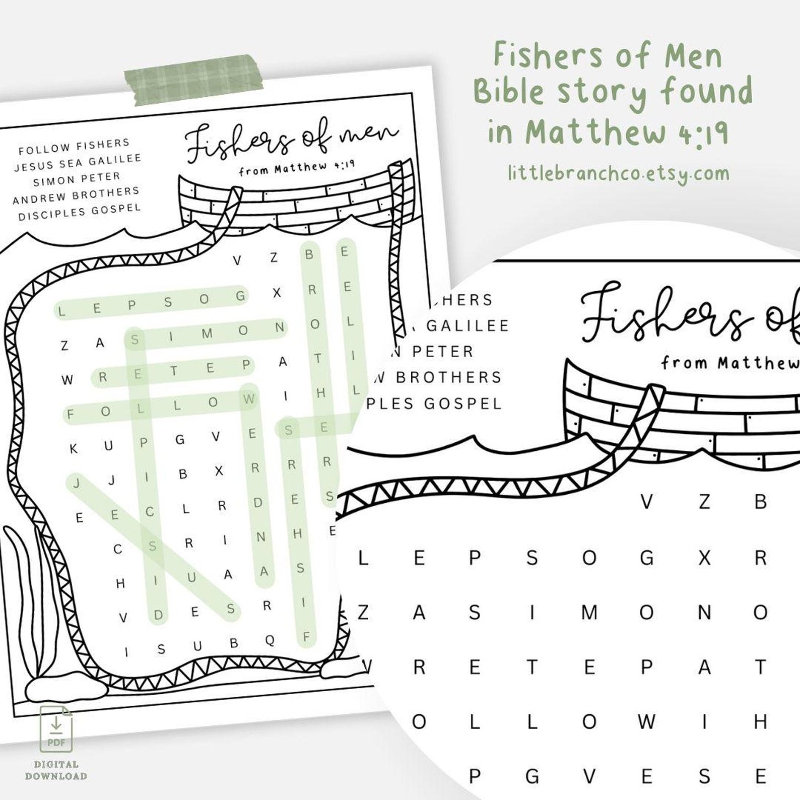 Men Word Fishers of Men Word Search: Bible Lesson Activity (PDF) - Etsy