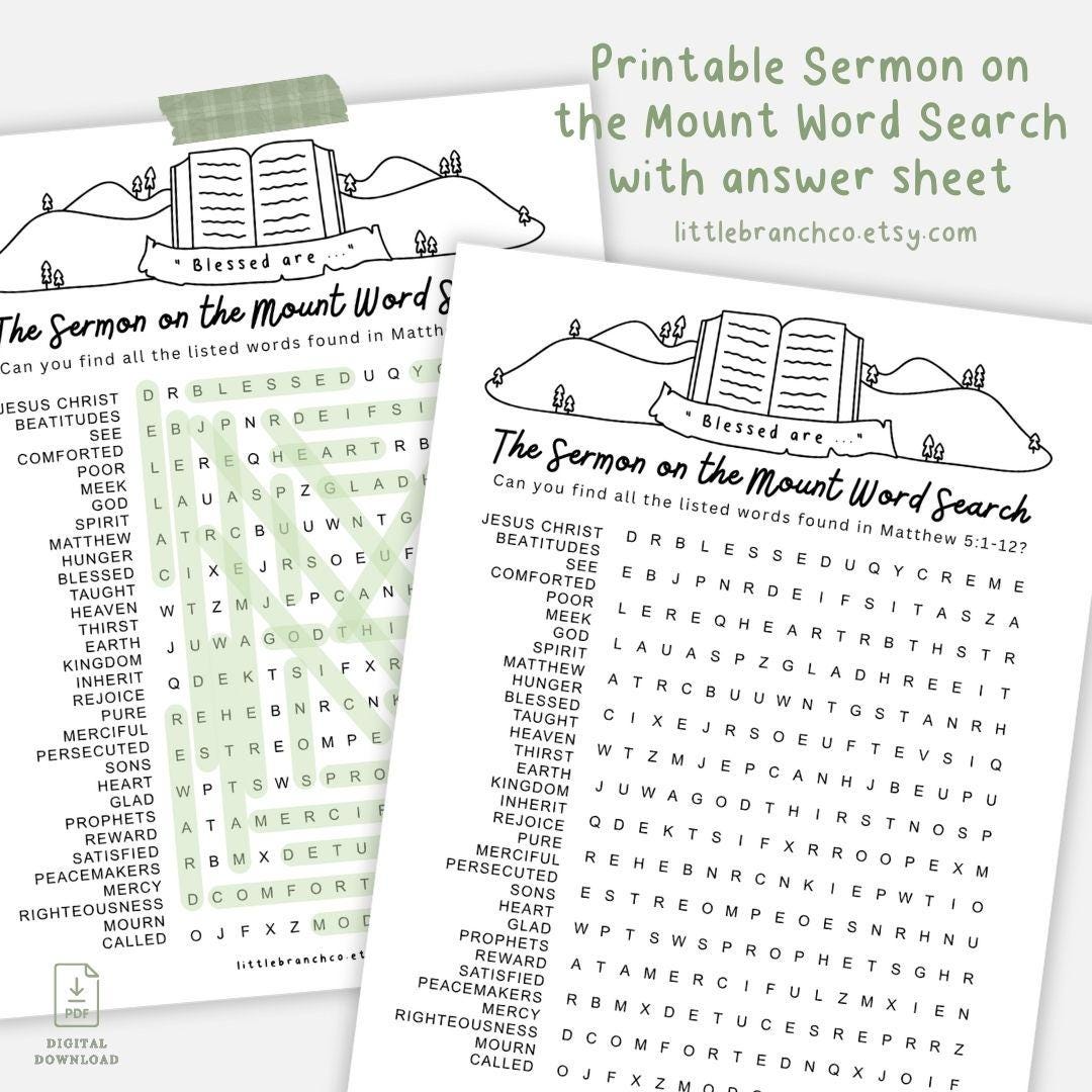 Sermon on the Mount Word Search: Beatitudes Sunday School (PDF) - Etsy