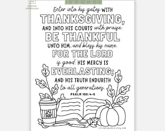 Printable Christian Thanksgiving Coloring Page: Psalm 100 ESV & KJV (Digital Download