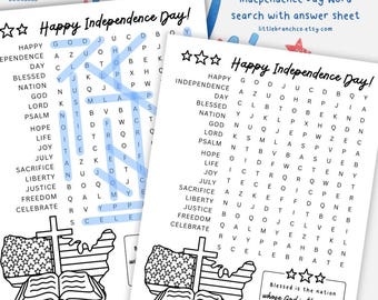 Printable Christian Happy Independence Day Word Search, Blessed is the nation whose God is the Lord Psalm 33:12 4th of July Activity Page