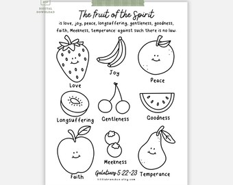 Página para colorear sobre el Fruto del Espíritu: Lección bíblica (versión King James y ESV) (Descarga digital)
