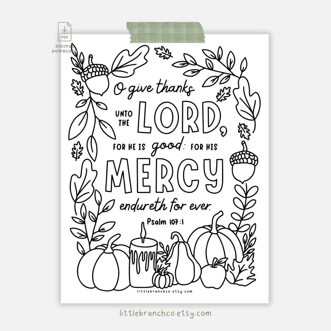 christian thanksgiving coloring page: psalm 107 kjv & esv (digital