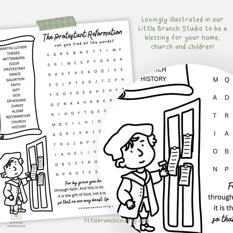 Protestant Reformation Word Search: Martin Luther Lesson (digital ...