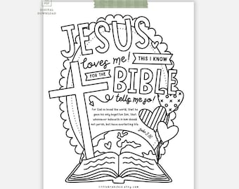 Printable John 3:16 Colouring Page KJV & ESV translations, Jesus loves me this I know for the bible tells me so