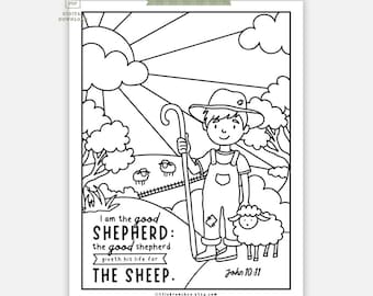 Printable John 10:11 Colouring Page, I am the good shepherd colouring page, Sunday School Activity KJV & ESV