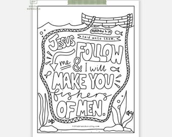 Printable Matthew 4:19 Fishers of Men Coloring Page Activity Follow me and I will make you fishers of men Children's Church Simon and Andrew