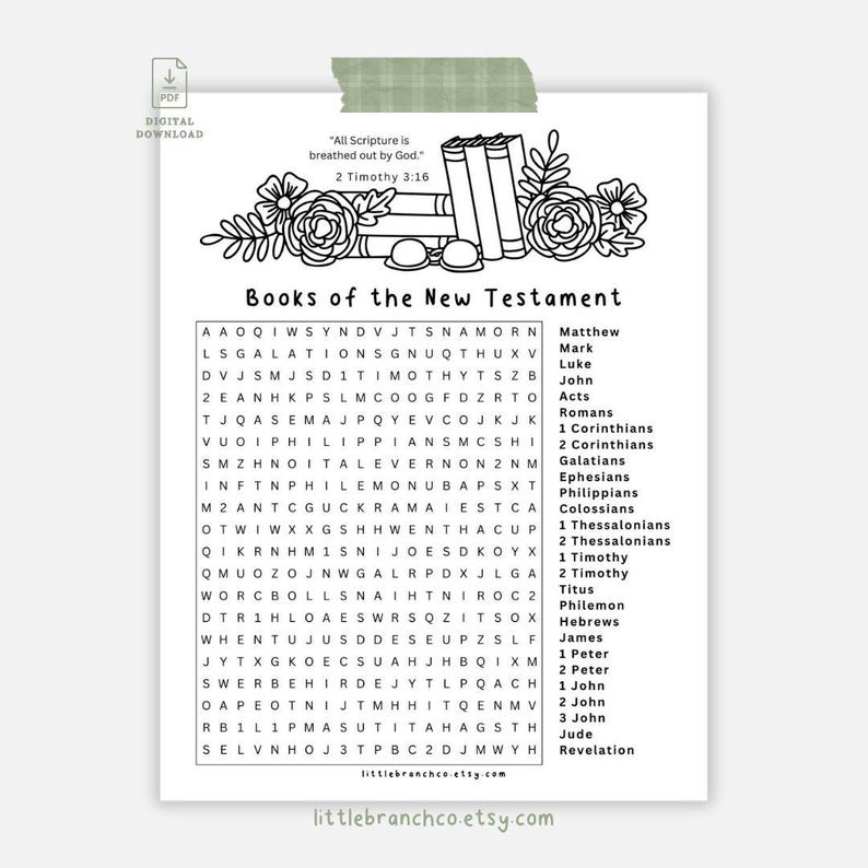 Books of the Bible Word Search Printable Bundle: Sunday School Activity ...