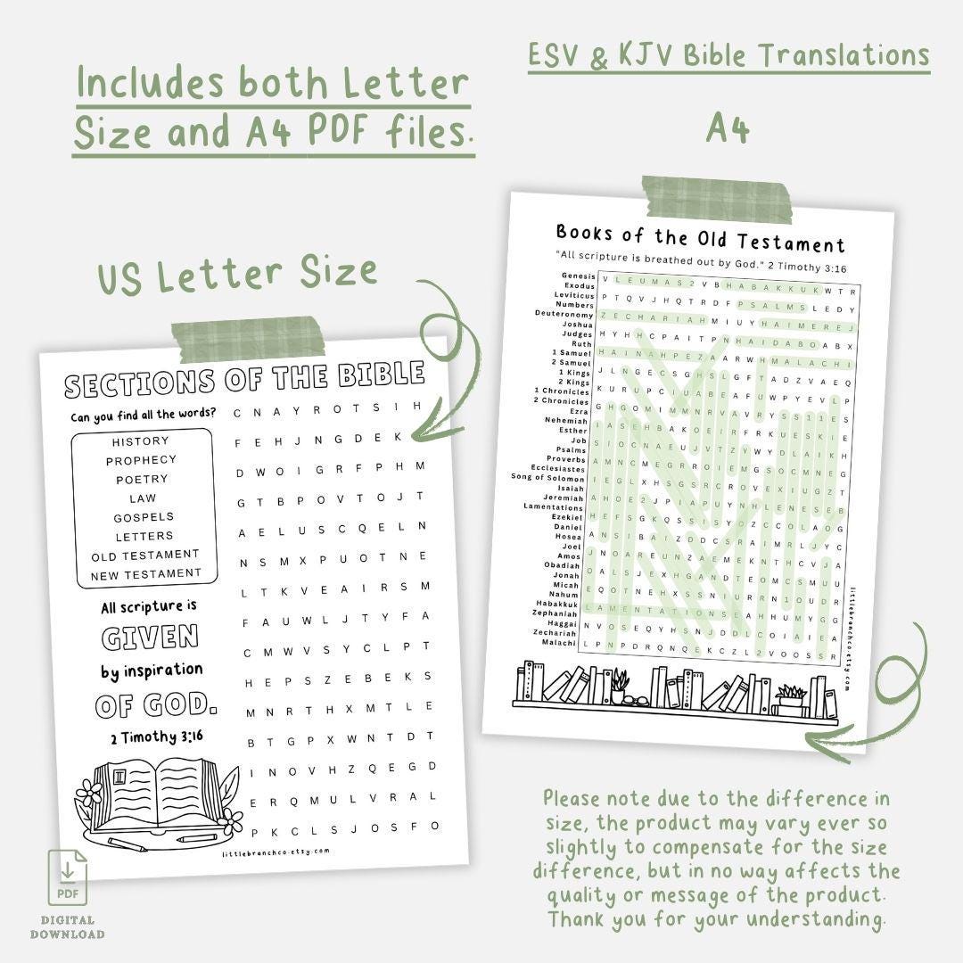 Books of the Bible Word Search Printable Bundle: Sunday School Activity ...