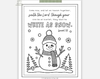 Christian Winter Snow Colouring Page, Isaiah 1:18 ESV & KJV (Digital Download)