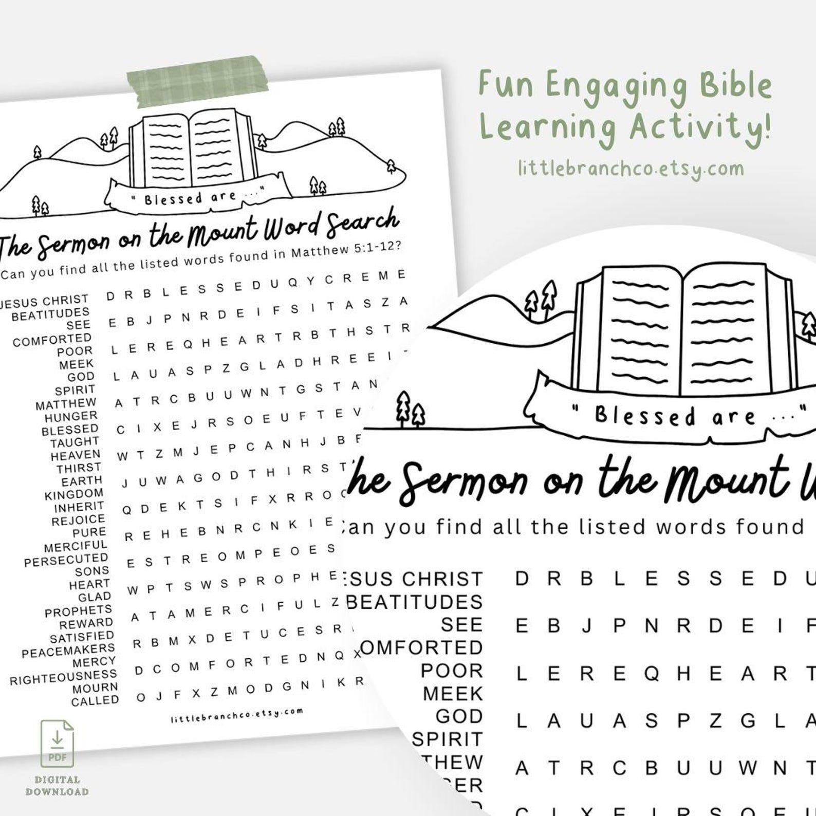 Sermon on the Mount Word Search: Beatitudes Sunday School (PDF) - Etsy