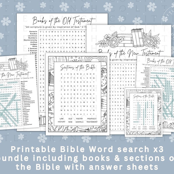 Printable Books of the Bible Word search Bundle, Books of the Bible Sunday School Bible Coloring Pages, Sections of the Bible Printable PDF
