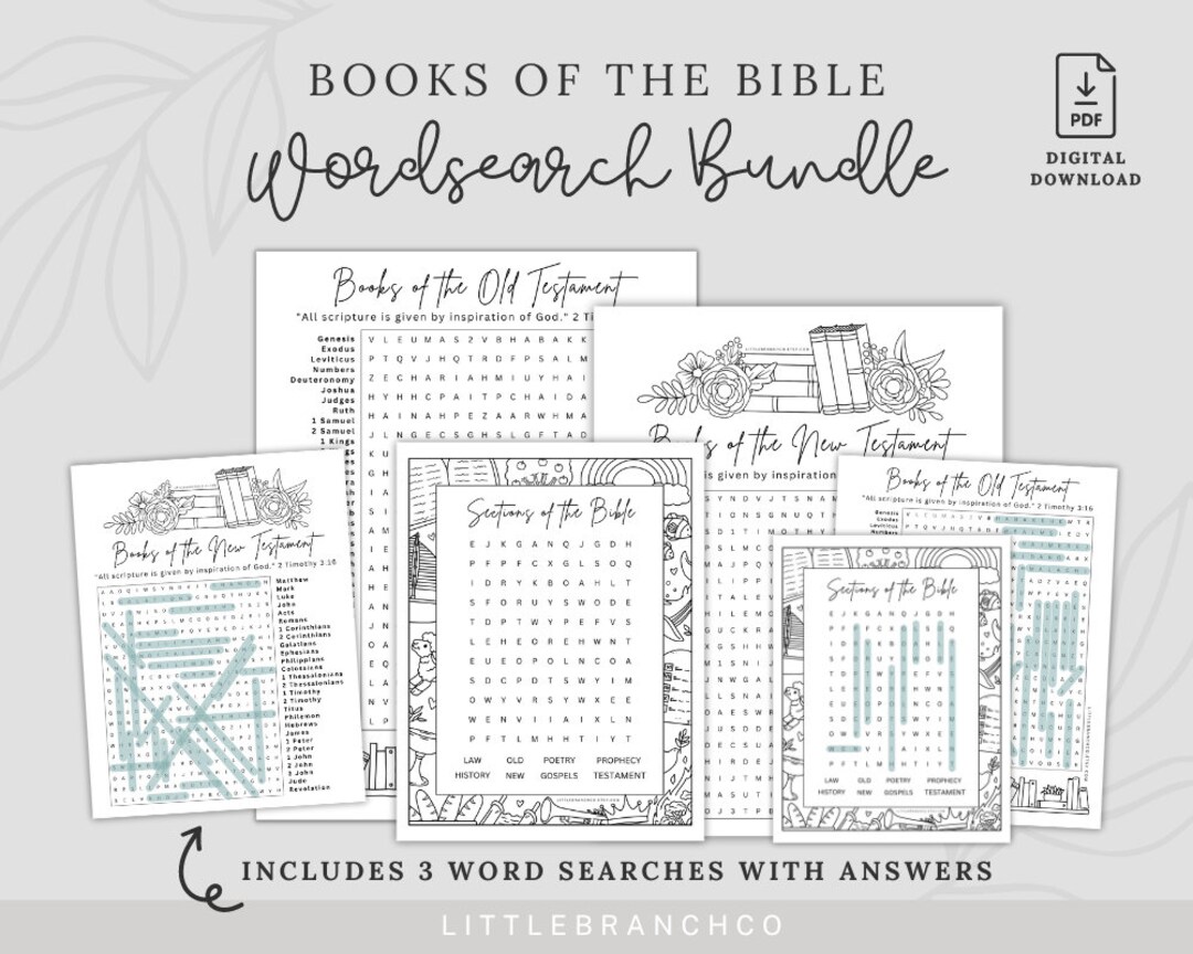 Printable Books of the Bible Word Search Bundle, Books of the Bible ...