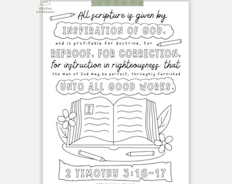 Printable 2 Timothy 3:16-17 Coloring Page, All Scripture is given by inspiration of God Christian Coloring Page KJV & ESV Bible Versions