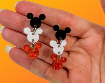 Halloween Maus Kopf Trio Baumeln Ohrringe - Schwarz, Orange, und Weiß Set