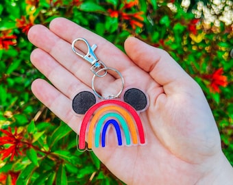 Rainbow Mouse Ears Pride Keychain | Handmade Acrylic Bag Charm Accessory