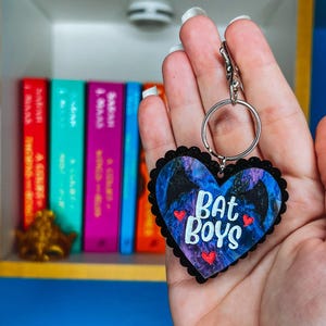 Bat Boys Heart Glitter Keychain