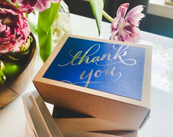 Nur wenige verwendet! 2 Schachteln Dankeskarten aus königsblauer und silberner Folie – innen unbeschriftet