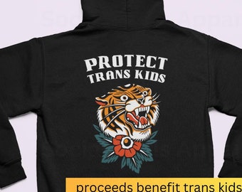 Sudadera PROTECT TRANS KIDS con diseño de tatuaje de tigre feroz Regalo para padres trans Sudadera con cremallera Protect Transkids Aliada de madres Aliada de padres