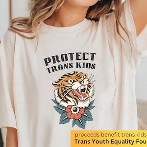 PROTECT TRANS KIDS Tshirt With Fierce Tiger Tattoo Design Graphic Tee Support Trans Kids Tshirt Trans Pride Shirt Trans Parenting