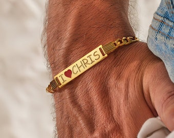 BIJOUX FAIT MAIN POUR HOMMES, Bracelet à maillons cubains personnalisé, Cadeaux d'anniversaire de Noël pour la fête des pères pour lui, papa, mari, fils, enfants