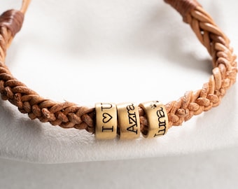 Gifts for Her, Personalized Leather Bracelet, Couples Bracelet, Custom Handmade Jewelry, Christmas Mothers Day Gift For Him Mom Wife Grandma