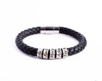 Personalisiertes Herren Lederarmband: Personalisierte Sterling Silber Perlen
