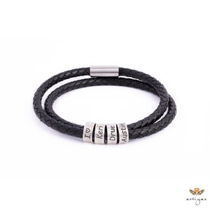 Cadeaux de Noël personnalisés pour lui, bracelet pour homme fait main avec perles d'argent, bracelet réglable en cuir pour papa, cadeau fête des pères pour la Saint-Valentin image 6