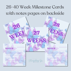 NICU Baby Preemie 26 - 40 Week Butterfly Milestone Cards, Gift for NICU Parent, Notes! OR Pregnancy Monthly Cards