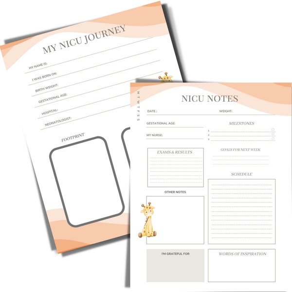 NICU Journey Journal Pages, Gift for NICU Parent, Digital Download PDF