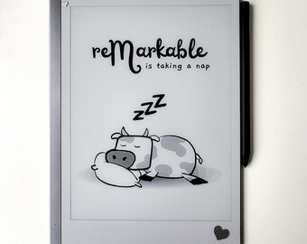 Remarkable sleep screen, hand drawn suspended Image Napping Cow, custom screen for Remarkable 1 and 2, PDF and PNG digital download