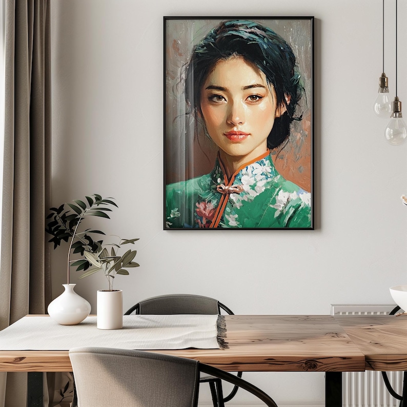 Asian Woman Portrait Printable Wall Art, Elegant Feminine Painting ...